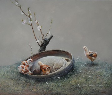 Fowl Painting - peach garden chicken